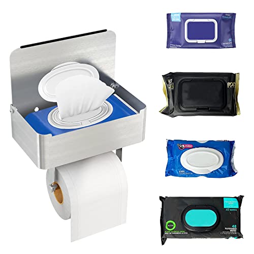 JUYSON Toilet Paper Holder with Shelf Brushed Nickel, Flushable Wipes Dispenser Fits for Bathroom Wipe Storage, Keep Your Wipes Hidden Out of Sight - SUS304 Stainless Steel Wall Mount Organizer - Image 5