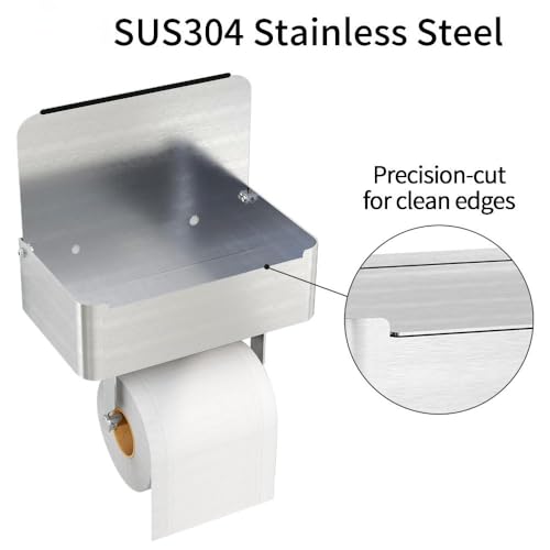 JUYSON Toilet Paper Holder with Shelf Brushed Nickel, Flushable Wipes Dispenser Fits for Bathroom Wipe Storage, Keep Your Wipes Hidden Out of Sight - SUS304 Stainless Steel Wall Mount Organizer - Image 2