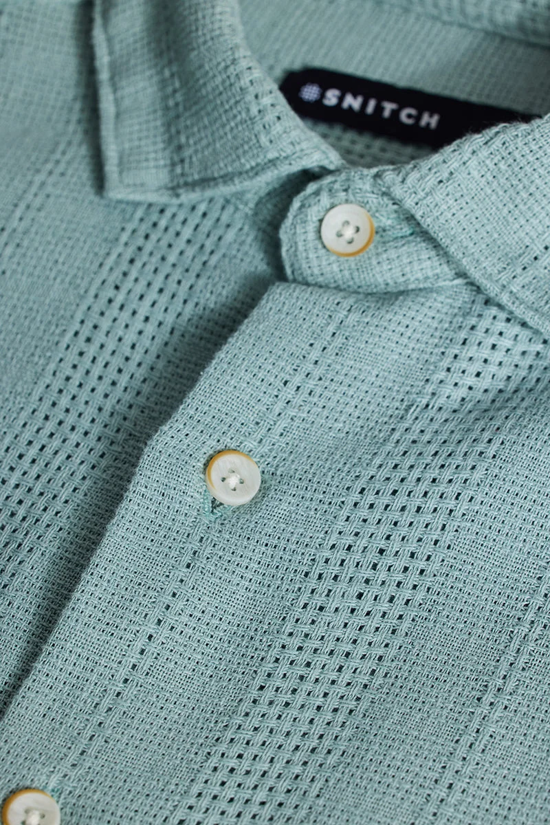سنيتش Mint Textured Long Sleeve Slim Fit Casual Shirt