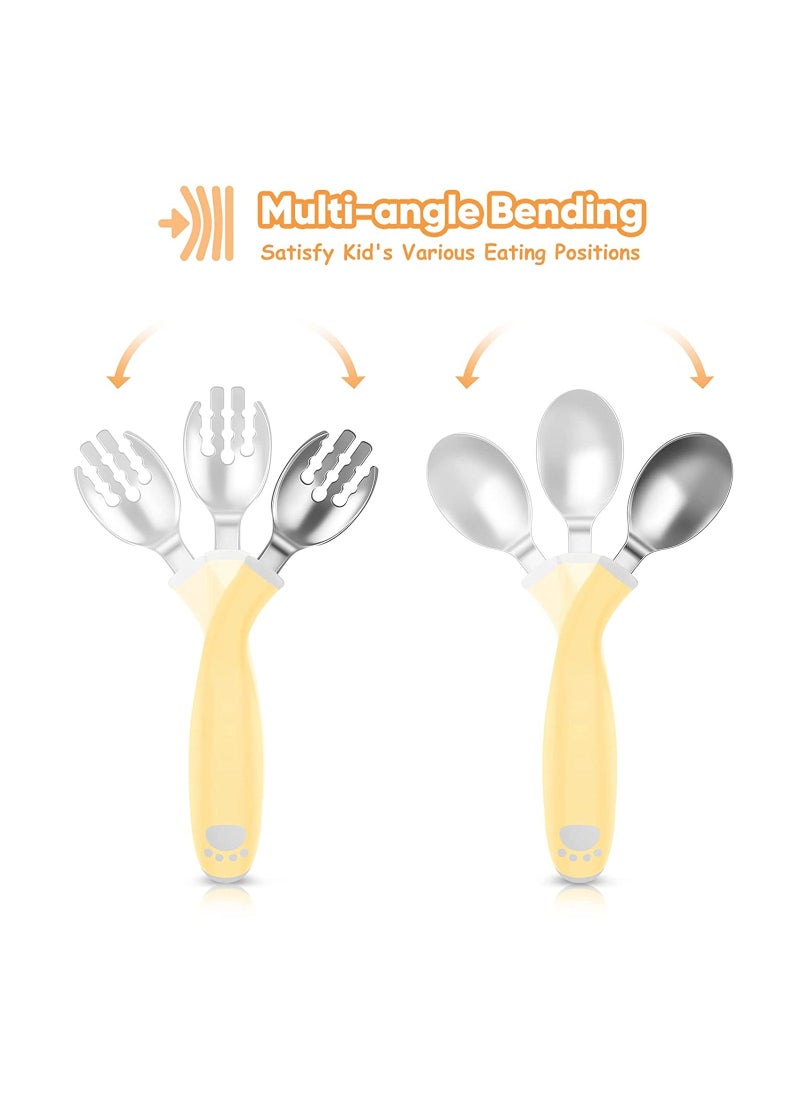 3 Pieces Toddler Utensils Kids Training Chopsticks and Bendable Stainless Steel Toddler Fork and Spoon for Child and Toddler Safe Flatware Set