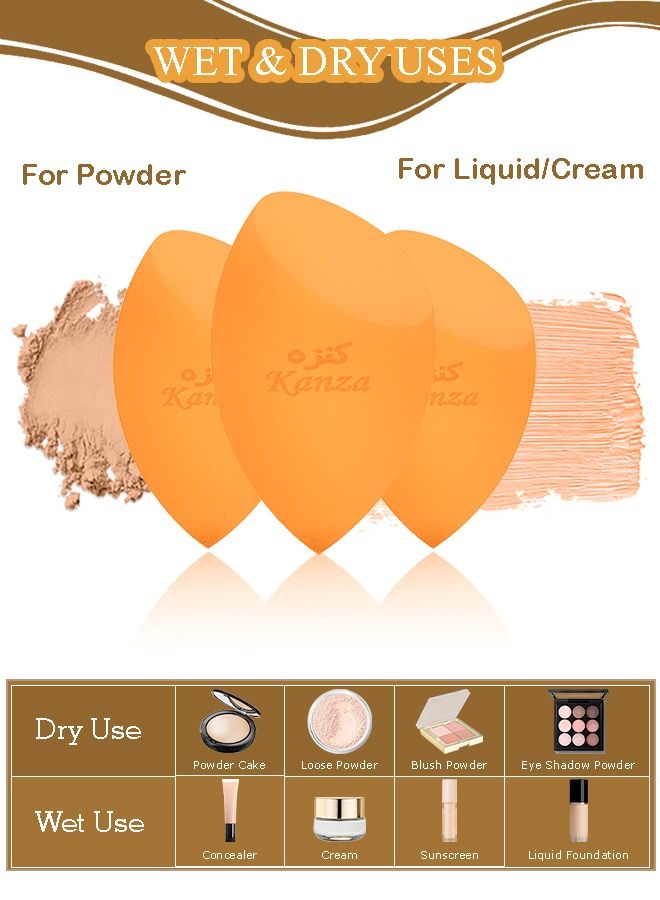 Kanza Makeup Blending Sponge For Foundation Light To Medium Coverage Natural Dewy Makeup Orange Sponge Latex Free Foam Makeup Puff Sponge 1pc Orange - Image 2