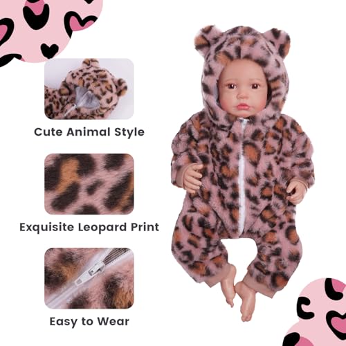 BABESIDE Reborn Baby Doll Clothes Set for 1722 Inch Dolls Cozy Babydolls Clothes with Hat for Lifelike Reborn Baby Doll Accessories Leopard Print - Image 5
