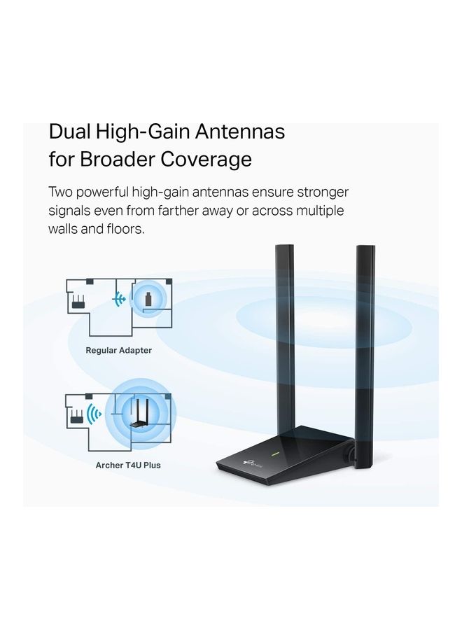 تي بي لينك محول USB WiFi للكمبيوتر الشخصي (Archer T4U Plus) - محول شبكة لاسلكي ثنائي النطاق AC1300Mbps لسطح المكتب مع هوائيات عالية الكسب 2.4 جيجا هرتز/5 جيجا هرتز 5dBi، يدعم نظام التشغيل Windows 10/8.1/8/7، ونظام التشغيل Mac OS - Image 3