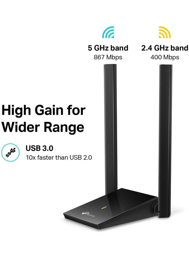 تي بي لينك محول USB WiFi للكمبيوتر الشخصي (Archer T4U Plus) - محول شبكة لاسلكي ثنائي النطاق AC1300Mbps لسطح المكتب مع هوائيات عالية الكسب 2.4 جيجا هرتز/5 جيجا هرتز 5dBi، يدعم نظام التشغيل Windows 10/8.1/8/7، ونظام التشغيل Mac OS - Image 2