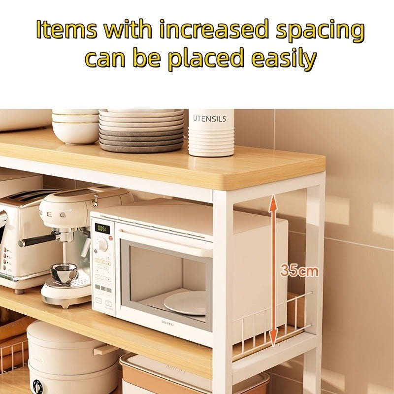 Multifunctional Kitchen Storage Cabinet with 3 Pull-Out Drawers & 3 Open Shelves, 3-Tier Microwave Oven Stand with 5 Hook, Save Space Kitchen Storage Rack for Spice, Utensils, Vegetable, Fruit, Standing Shelf - Image 5