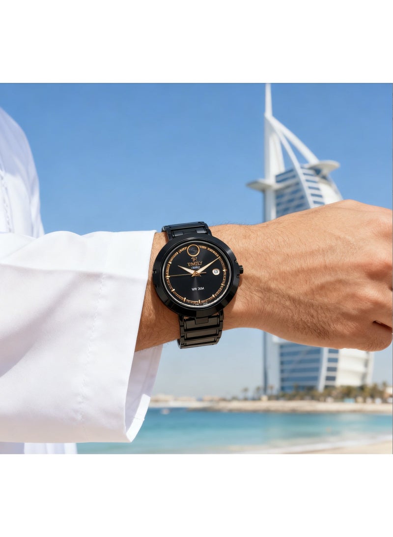 tr أمطار في الوقت المناسب ساعة رجالية ميكانيكية مزودة بتقويم، تتميز بمزيج من السيراميك والفولاذ المقاوم للصدأ الأسود ومينا أسود - Image 5