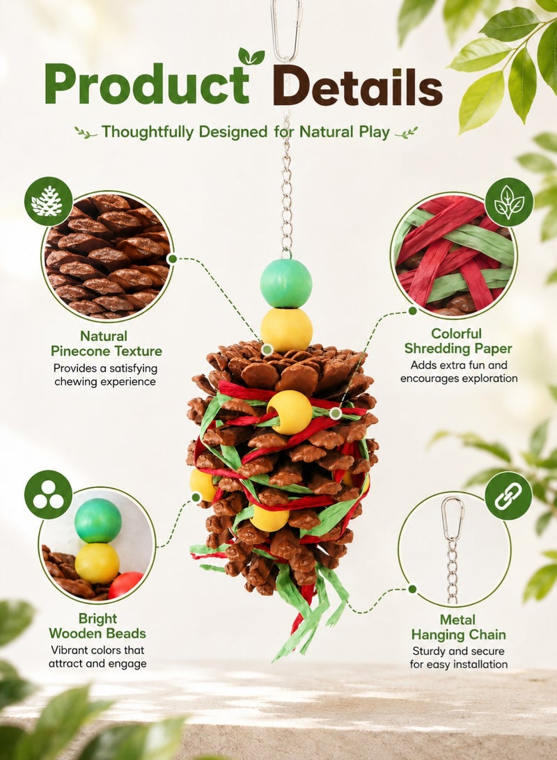 Sisily Bird & Parrot Toy, Pine Cone Chew & Foraging Hanging Cage Accessory with Wooden Pieces and Raffia for Budgies, Cockatiels, Conures and Lovebirds - Image 4