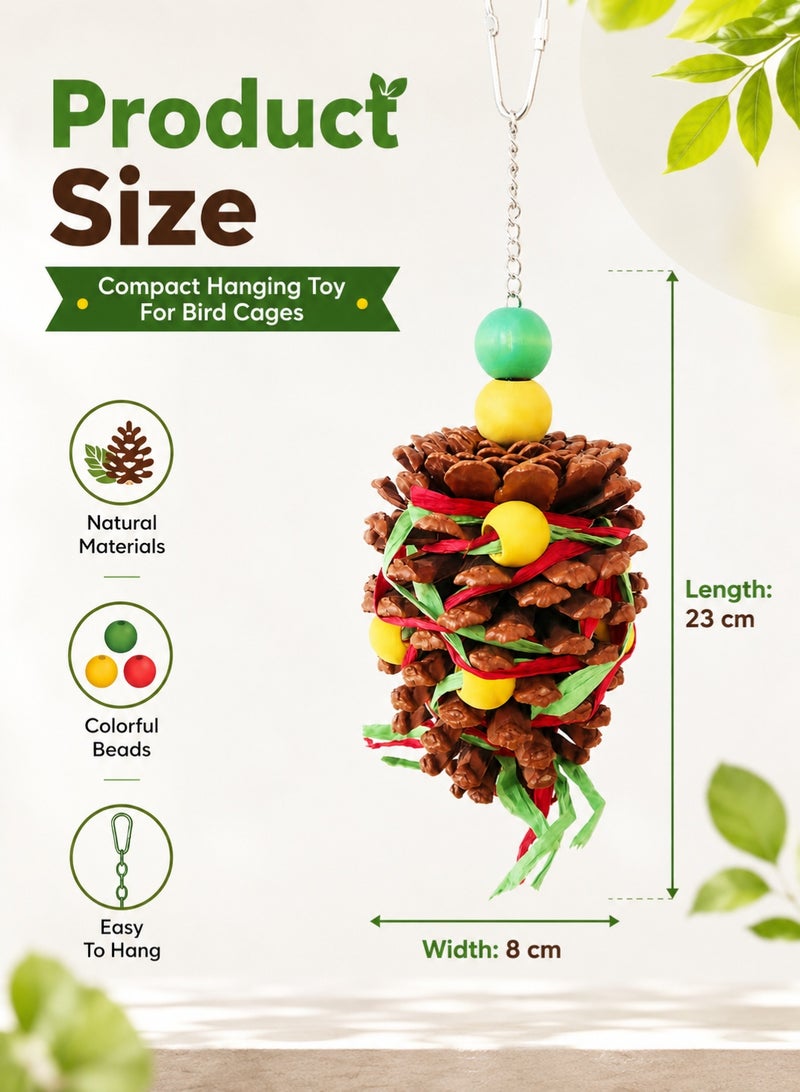 Sisily Bird & Parrot Toy, Pine Cone Chew & Foraging Hanging Cage Accessory with Wooden Pieces and Raffia for Budgies, Cockatiels, Conures and Lovebirds - Image 5