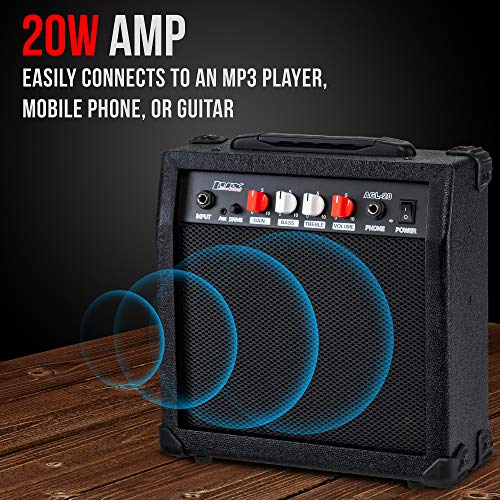 LyxPro Electric Guitar Amp 20 Watt Amplifier Built in Speaker Headphone Jack and Aux Input Includes Gain Bass Treble Volume and Grind - Black - Image 2