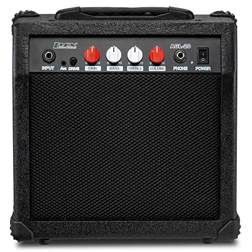 LyxPro Electric Guitar Amp 20 Watt Amplifier Built in Speaker Headphone Jack and Aux Input Includes Gain Bass Treble Volume and Grind - Black - Image 1