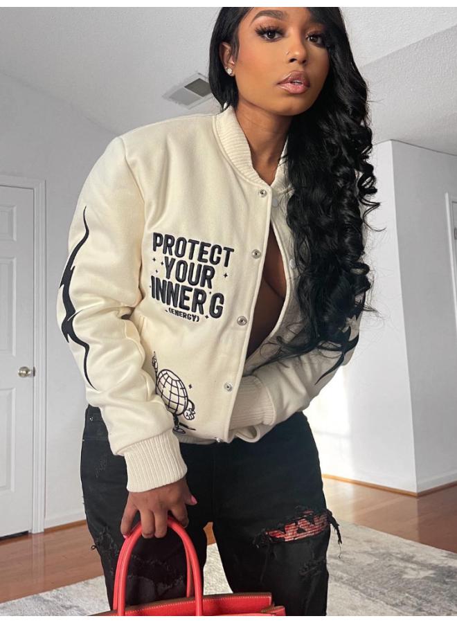 H2 96 European And American Fashion Women's Clothing Autumn And Winter New Letter Printed Casual Jacket Stand Collar Baseball Uniform Fashion