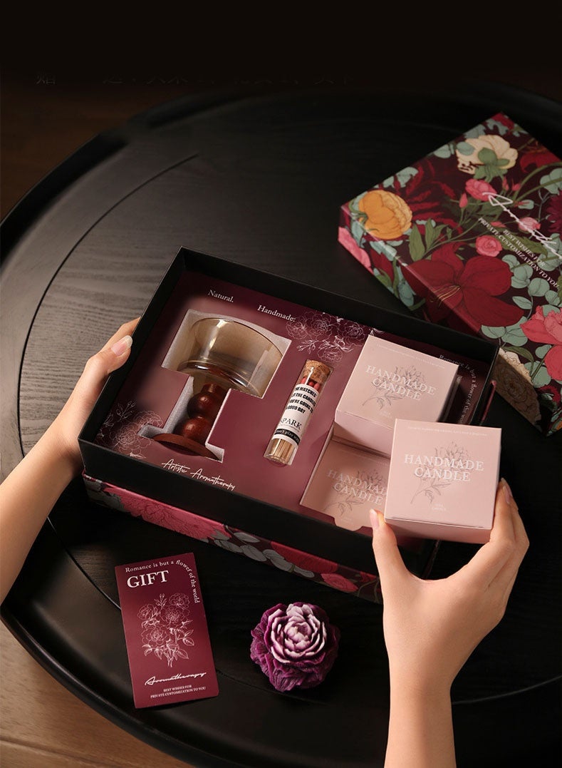 Monda Scented Candle Gift Box Set Festival With 4 Long Lasting Fragrance Candles High Footed Candle Holder Freesia Lavender White Peach Oolong Velvet Rose For Home Birthday Party Wedding Graduation Gift - Image 1