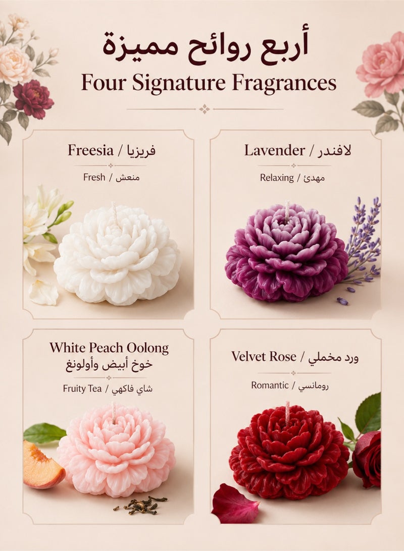 Monda Scented Candle Gift Box Set Festival With 4 Long Lasting Fragrance Candles High Footed Candle Holder Freesia Lavender White Peach Oolong Velvet Rose For Home Birthday Party Wedding Graduation Gift - Image 3