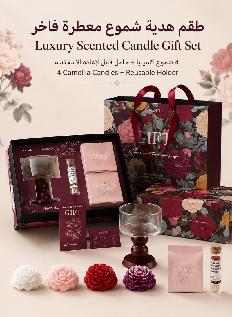 Monda Scented Candle Gift Box Set Festival With 4 Long Lasting Fragrance Candles High Footed Candle Holder Freesia Lavender White Peach Oolong Velvet Rose For Home Birthday Party Wedding Graduation Gift - Image 1