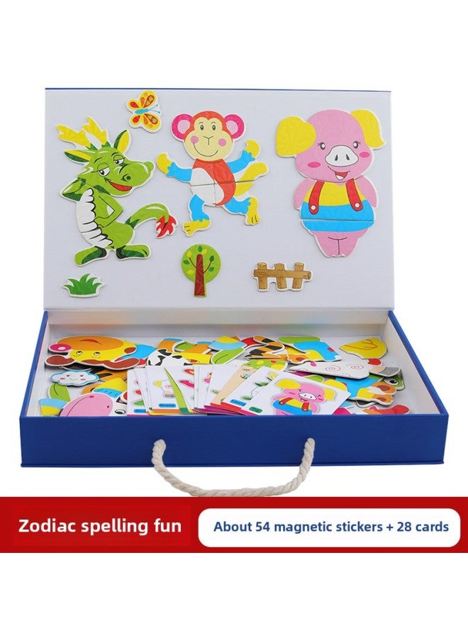 Children's Magnetic Jigsaw Puzzle Benefiting Intelligence Development Toy Stocking Wooden 3-6 Years Old 2 Boys And Girls Baby Kindergarten Early Education-Color:Zodiac Spelling Music - Image 1