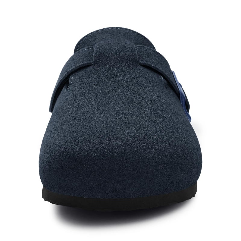 KIDMI Genuine Suede Clogs for Women Cork Footbed Sandals Leather Mules Potato Shoes with Arch Support Navy 40 (Size 8.5) - Image 4