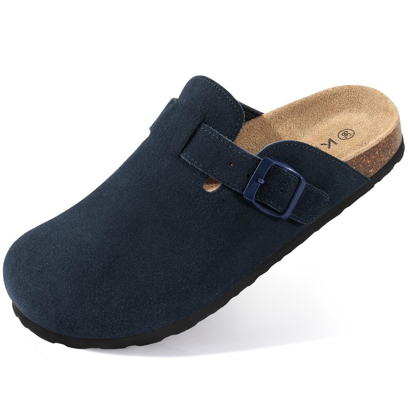 KIDMI Genuine Suede Clogs for Women Cork Footbed Sandals Leather Mules Potato Shoes with Arch Support Navy 40 (Size 8.5) - Image 1