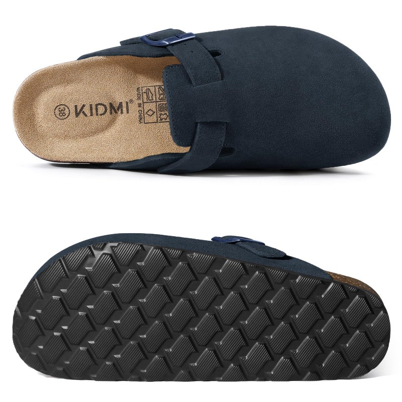 KIDMI Genuine Suede Clogs for Women Cork Footbed Sandals Leather Mules Potato Shoes with Arch Support Navy 40 (Size 8.5) - Image 3
