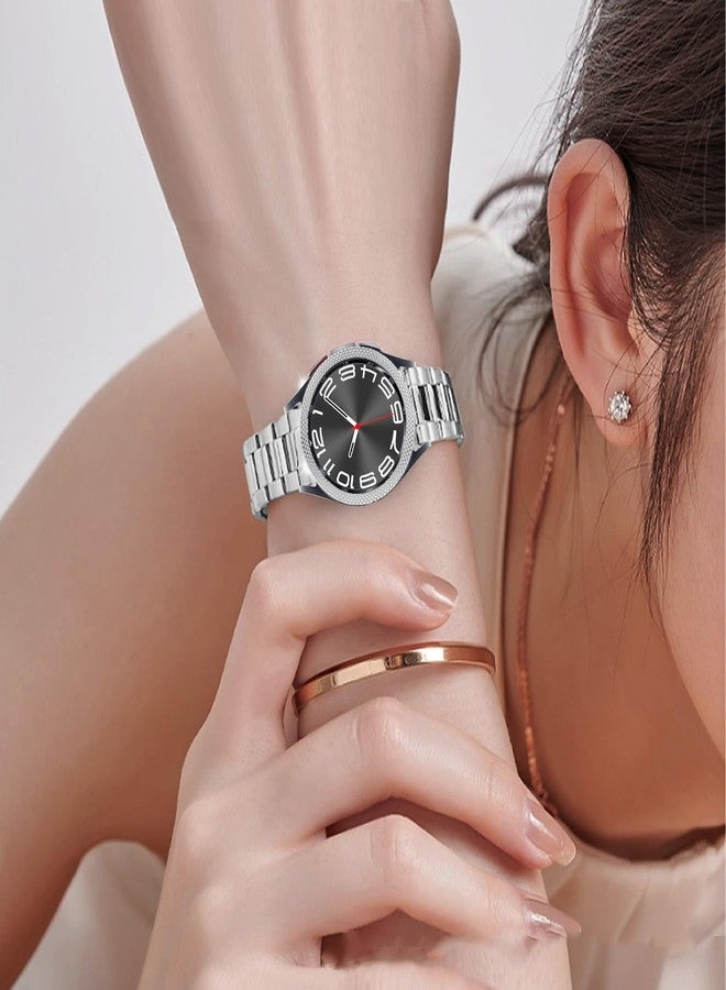 ديليل جراب ساعة DEALELE متوافق مع ساعة سامسونج جالاكسي ووتش 6 كلاسيك 43 مم / 47 مم، غطاء حلقي معدني من الفولاذ المقاوم للصدأ بنمط معين، بديل لواجهة الساعة للرجال والنساء، فضي - Image 3