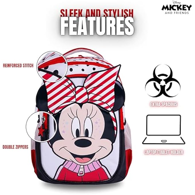 Disney Mickey Disney Minnie Mouse 16 Inch Kids School Bag  Ergonomic Backpack Lightweight Durable Students 6  Perfect for Travel  SchoolFor Girls - Image 3
