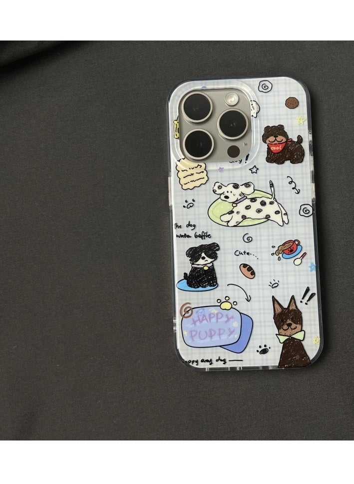 NIBEMINENT Protective TPU Case Cover For iPhone 17 Pro Max, Blue Gridded Graffiti Puppy