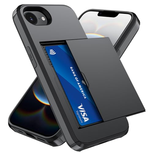 Qinmay Compatible with iPhone 16e Case & iPhone 17e Case Wallet,Built-in Card Holder,Dual Layer Shockproof Hidden Card Slot Slim Wallet Phone Cover for iPhone 16e/17e,Black - Image 1