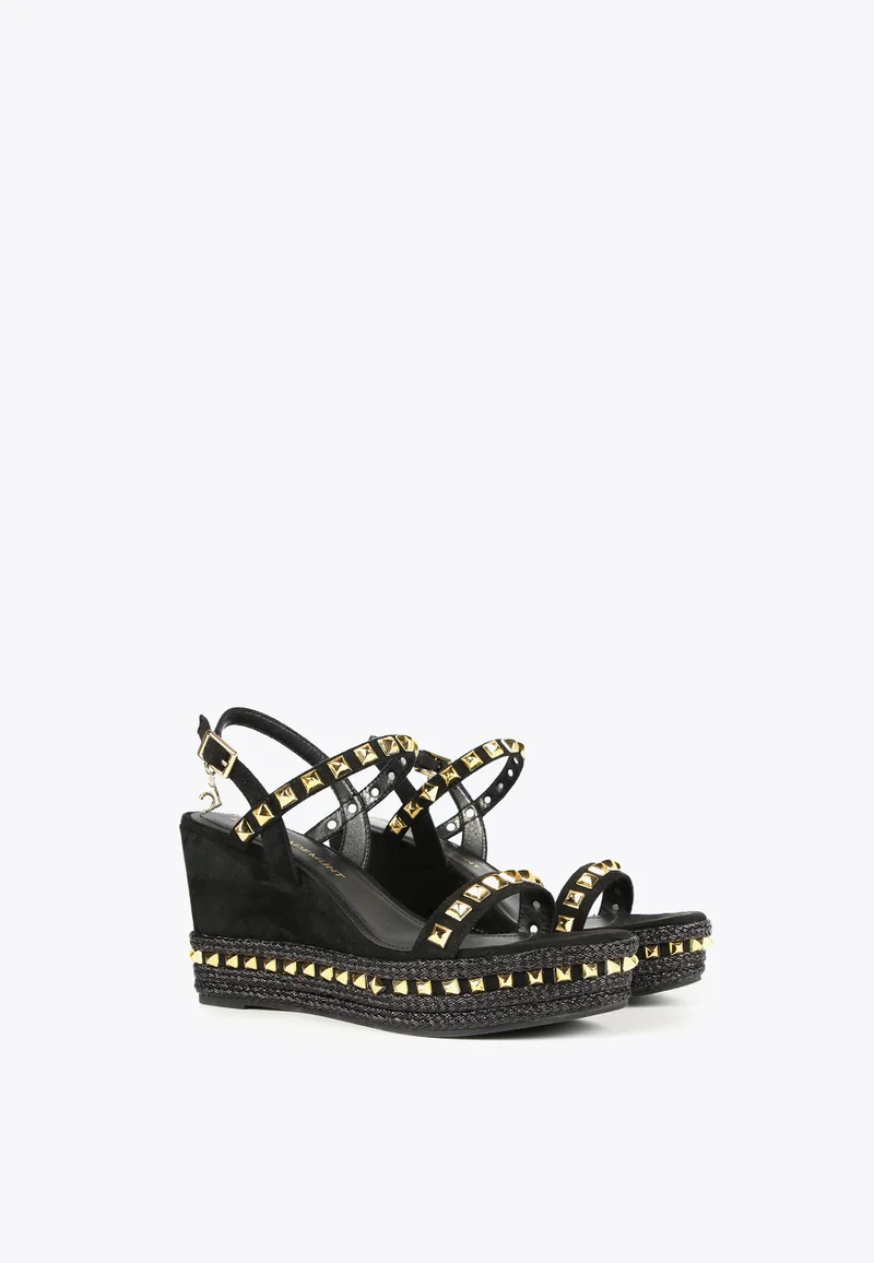 Lola Casademunt Black wedge sandals with golden studs