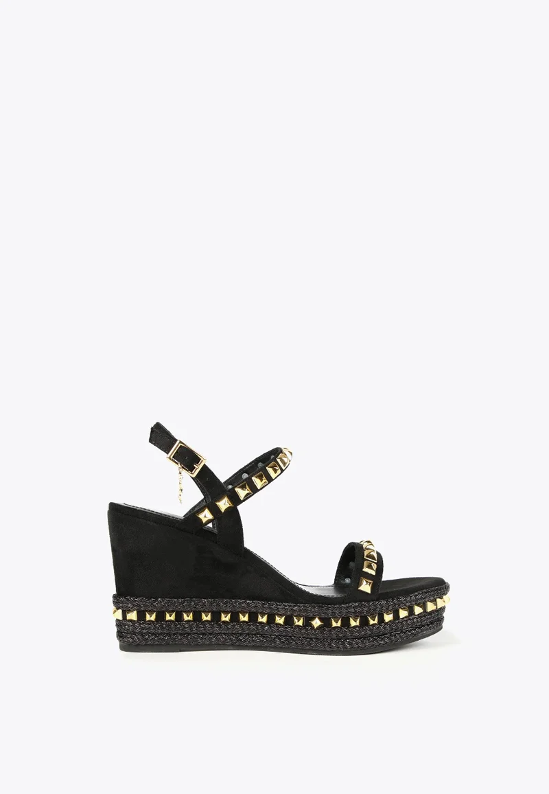 Lola Casademunt Black wedge sandals with golden studs
