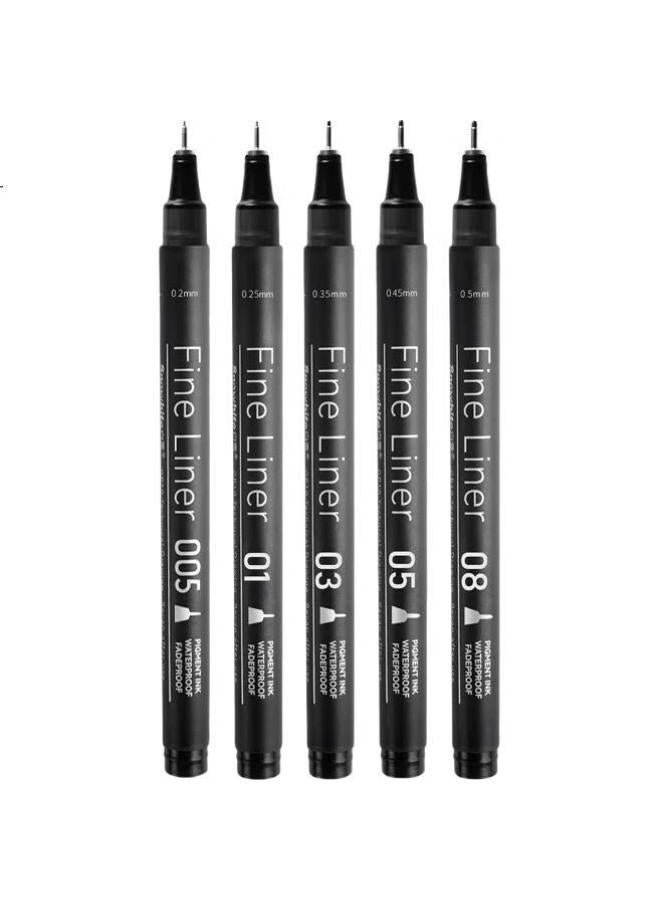 Snowhite Fine Line Pens, Waterproof Drawing Pens, Art Design Pens, Outlining Pens, Comic Pens, Sketch Pens, Quick-Drawing Pens, Line Drawing Pens, Beginner Recommended Set Of 5 Pens - Image 1