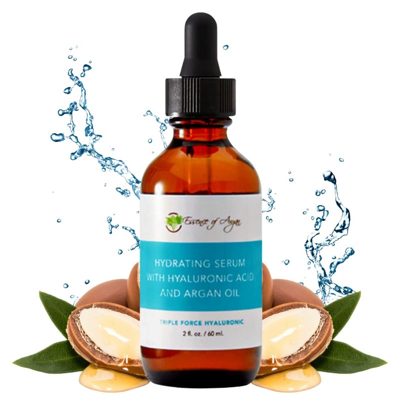 Essence of Argan Hydrating Serum for Face Day/Night Moisturizer with Hyaluronic Acid and Argan Oil Essential Fatty Acids & Vitamin E- Reduce Aging Signs (2fl.oz/60ml) - Image 1