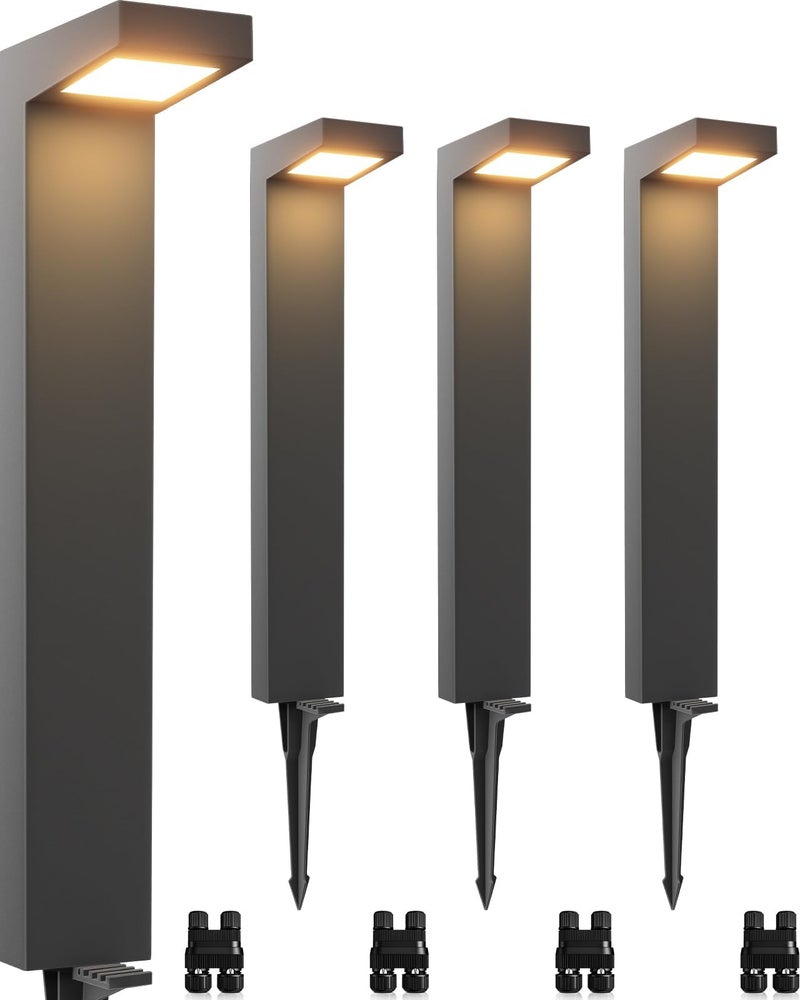 SUNVIE Low Voltage Pathway Lights Wired 3000K 5W LED Outdoor Landscape Lighting with Connectors Cast-Aluminum Waterproof Landscape Path Lights Low Voltage for Garden Walkway, 12-24V, AC/DC, 4 Pack - Image 1