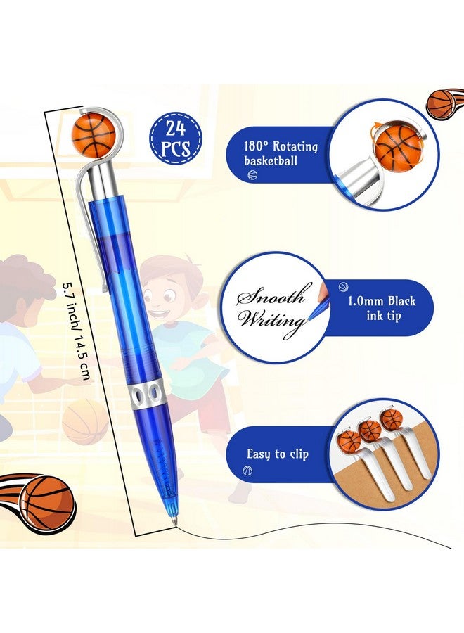 Zhanmai 24 Pcs Novelty Basketball Pens Sports Ballpoint Pens Basketball Party Favors Basketball Desk Pens Cool Writing Pen For Students Supplies Stationery School Office Decor (Blue,Basketball) - Image 3