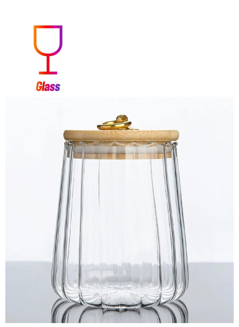 Homesmiths Borosilicate Glass Storage Jar with Airtight Bamboo Lid and Metal Handle, Tapered Shape, 600ml – Stylish and Durable Kitchen Storage Solution - Image 1