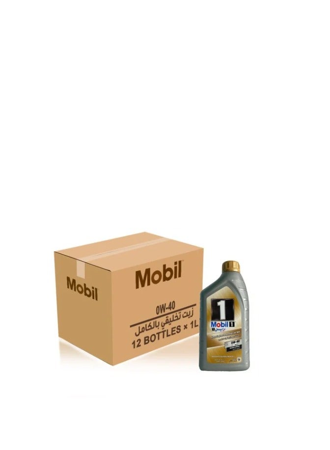 موبيل زيت محرك موبيل 1 – 0W-40 تخليقي بالكامل | أداء احترافي للمحركات البنزين والديزل / كرتون ( 12 عبوة * ١لتر ) - Image 1
