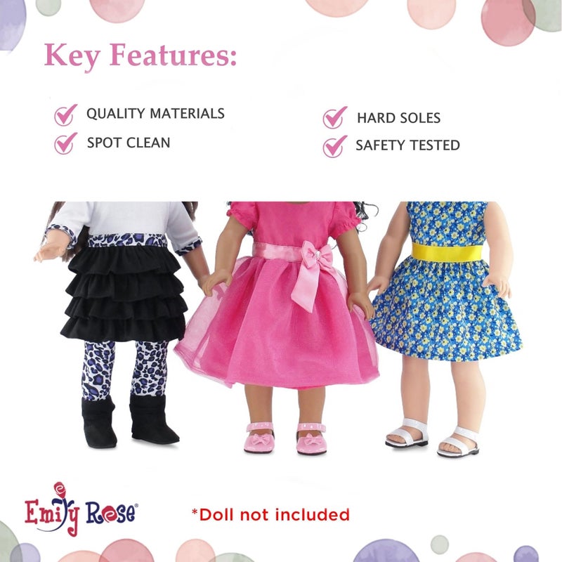 Emily Rose ملابس دمى إميلي روز - مجموعة هدايا قيمة من 3 قطع لأحذية الدمى بطول 18 بوصة: أحذية وردية، صنادل بيضاء وأحذية سوداء | ملحقات متوافقة مع دمى الفتاة الأمريكية بطول 18 بوصة | عمل أمريكي - Image 5