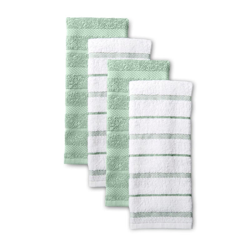KitchenAid Albany Kitchen Towel 4-Pack Set  Pistachio/White  16""x26"" - Image 1