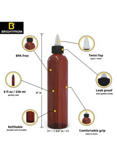 برايت فروم زجاجات بلاستيكية فارغة قابلة للضغط، 8 أونصة، فوهة سوداء، خالية من مادة BPA، قابلة لإعادة التعبئة، فوهة مفتوحة/مغلقة - متعددة الأغراض (عنبر)  - Image 2