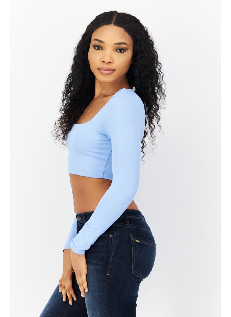 Women Square Neck Long Sleeve Plain Crop Top, Blue - pzsku/Z7EE469E07D95BFBA9901Z/45/_/1720167759/50f181ab-52ba-4bba-8983-012b35859a9c