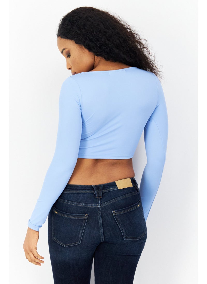 Women Square Neck Long Sleeve Plain Crop Top, Blue - pzsku/Z7EE469E07D95BFBA9901Z/45/_/1720167787/662786fb-afdd-458d-8daf-a2d6b651eda5