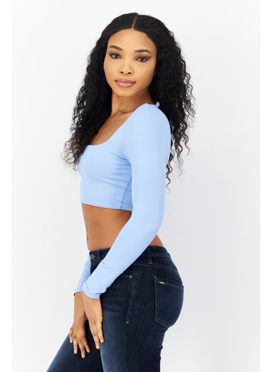 Women Square Neck Long Sleeve Plain Crop Top, Blue - pzsku/Z7EE469E07D95BFBA9901Z/45/_/1724351044/0780f502-14a5-4c0b-a686-97db3982f0b0