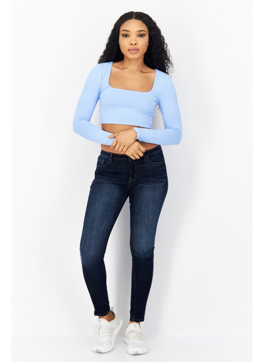 Women Square Neck Long Sleeve Plain Crop Top, Blue - pzsku/Z7EE469E07D95BFBA9901Z/45/_/1724351048/39bb70ad-cf95-4d24-919f-14197e96f4fe