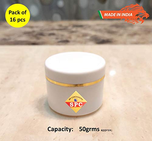 SPC SPC Empty Plastic White Cosmetic Jar Container with Golden Streaks lid for Lip Balms Body Butters Cream Scrub and Other DIY Beauty ProductsConcoctions 50 GMS Pack of 16 pcs  - Image 3