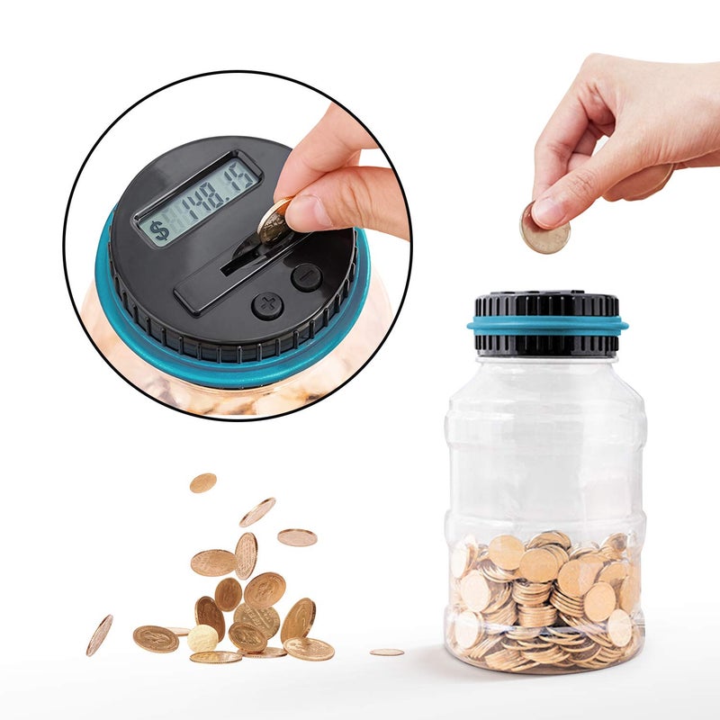 Vcertcpl Large Piggy Bank for Boys Adults, Vcertcpl Digital Coin Counting Bank with LCD Counter, 1.8L Capacity Coin Bank Money Jar for Adults, Designed for All US Coins (Blue) - Image 5