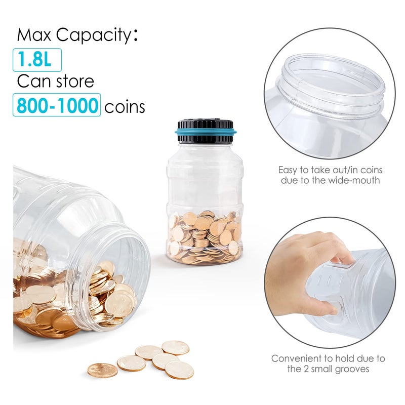 Vcertcpl Large Piggy Bank for Boys Adults, Vcertcpl Digital Coin Counting Bank with LCD Counter, 1.8L Capacity Coin Bank Money Jar for Adults, Designed for All US Coins (Blue) - Image 4