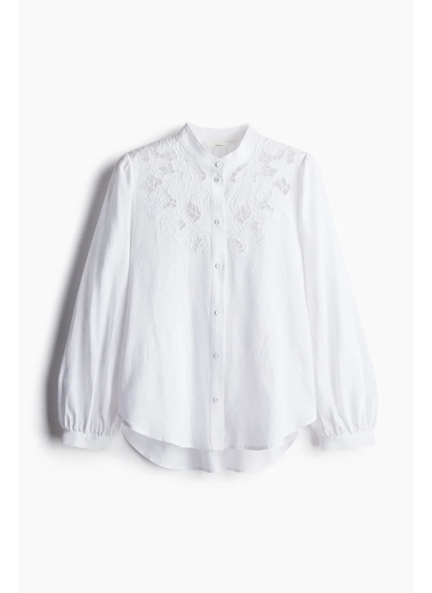 اتش اند ام Linen-Blend Broderie Anglaise Blouse