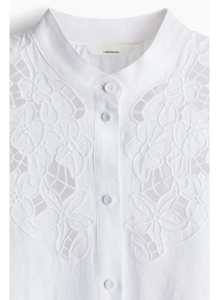 اتش اند ام Linen-Blend Broderie Anglaise Blouse