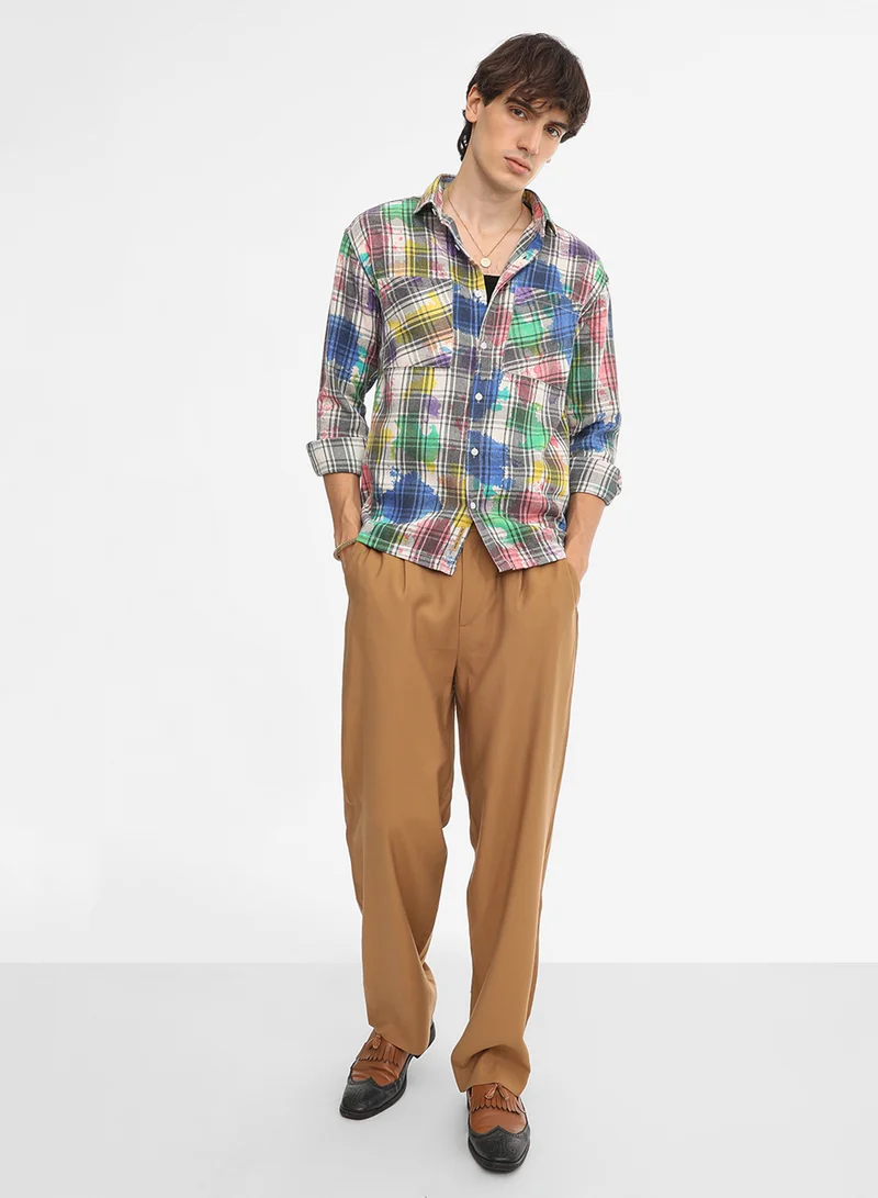 Campus Sutra Men's Multicolour Splash Plaid Oversized Shirt
