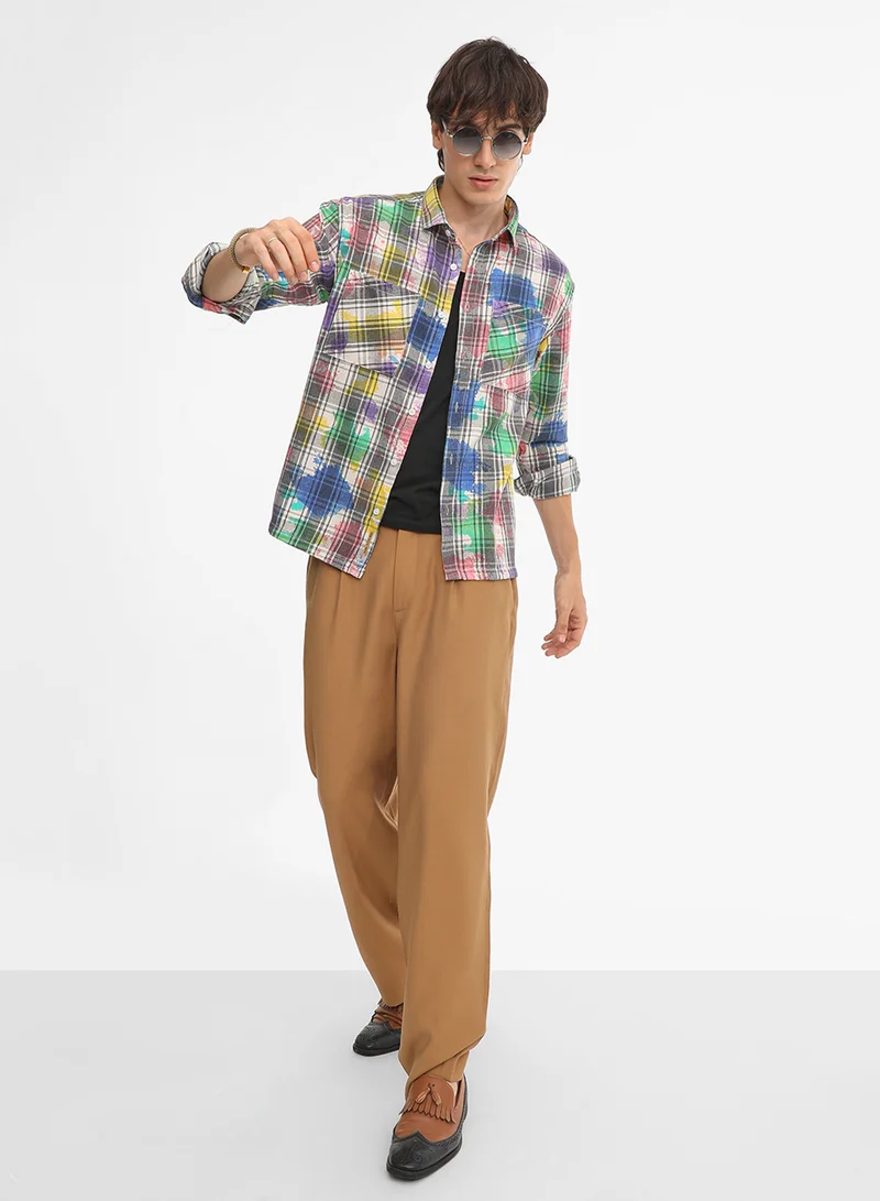 Campus Sutra Men's Multicolour Splash Plaid Oversized Shirt