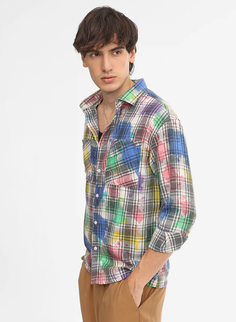 Campus Sutra Men's Multicolour Splash Plaid Oversized Shirt