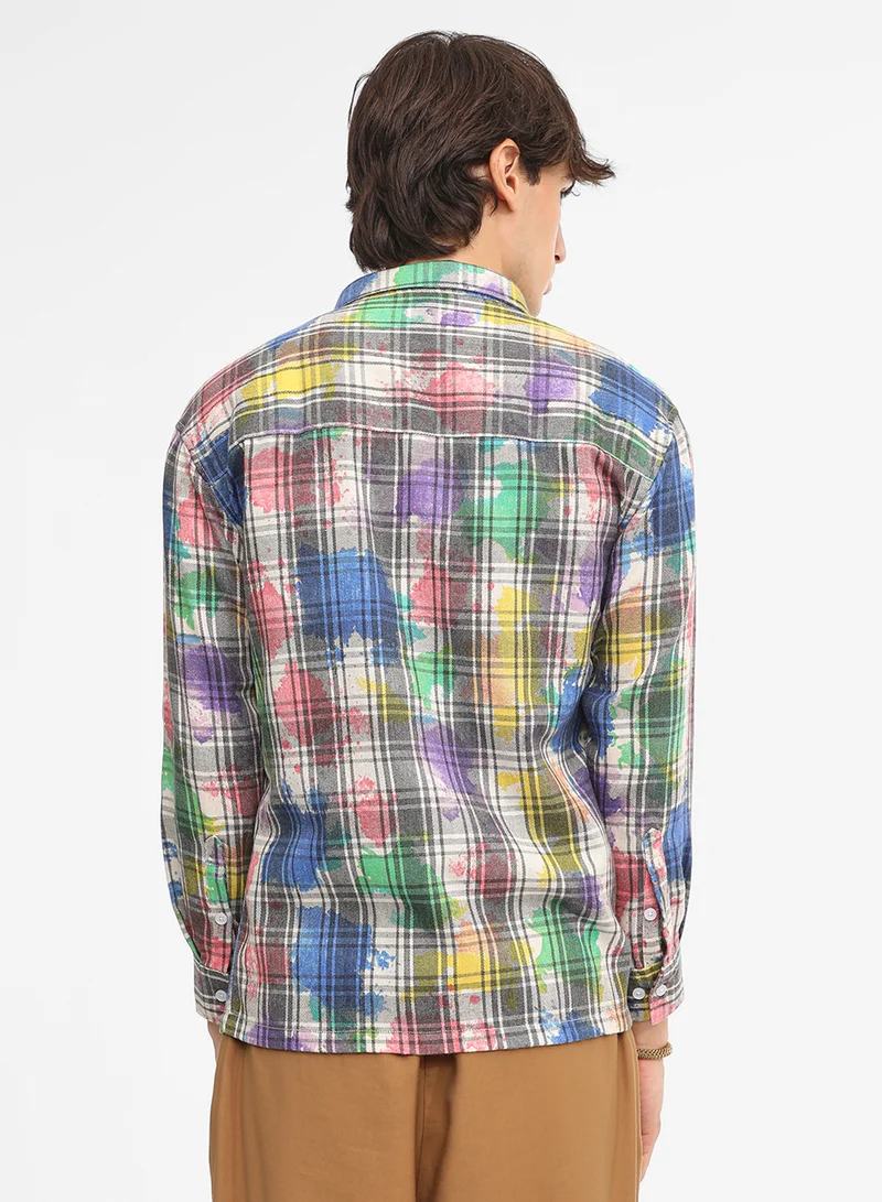 Campus Sutra Men's Multicolour Splash Plaid Oversized Shirt